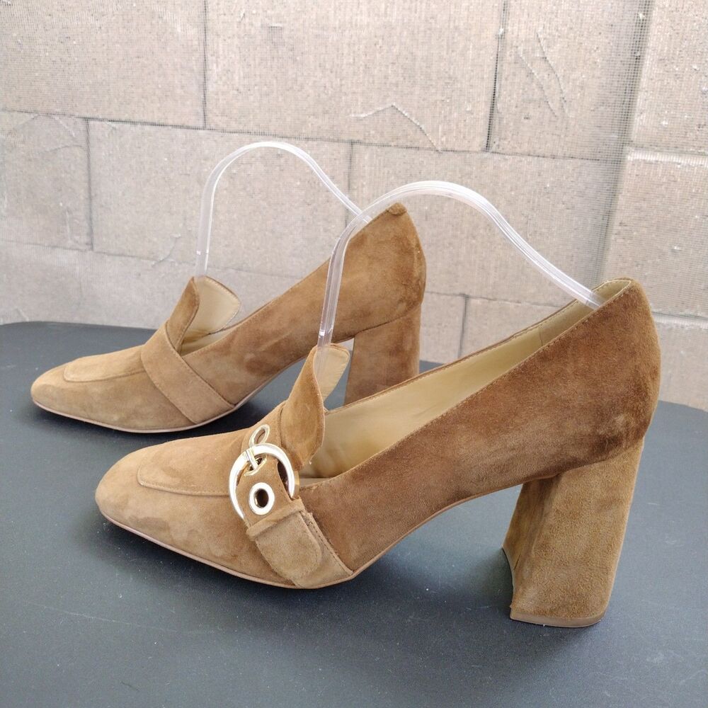 Nine West Womens Size 11 Shoes Heels Pumps Block Heel Brown Tan Suede